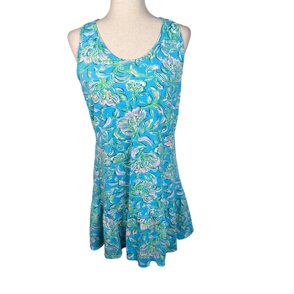Lilly Pulitzer Luxletic Dress Womens L Blue Nylon Floral Athletic Tennis Preppy